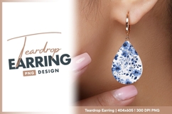 Blue watercolor floral teardrop earring png Product Image 1