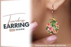 Watercolor hibiscus flowers and tropical teardrop earring Product Image 1