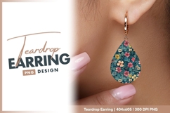 Teal floral pattern with pink and yellow teardrop earring Product Image 1