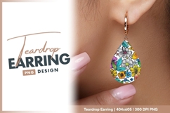 Vibrant watercolor floral pattern teardrop earring png Product Image 1