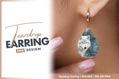 White wolf in winter forest illustration teardrop earring Product Image 1