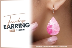 Pink watercolor hearts abstract background teardrop earring Product Image 1