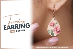 Watercolor roses pink floral vintage teardrop earring Product Image 1