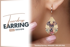 Ornamental deer with floral background teardrop earring Product Image 1