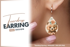 Cute watercolor bear with floral decoration teardrop earring Product Image 1