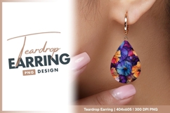 Vibrant watercolor flowers with outline teardrop earring png Product Image 1
