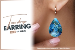 Blue and gold alcohol ink texture design teardrop earring Product Image 1