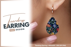 Embroidered floral pattern on navy fabric teardrop earring Product Image 1