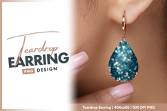 Teal bokeh background with floral teardrop earring Product Image 1