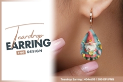 Cute garden gnome with flowers illustration teardrop earring Product Image 1