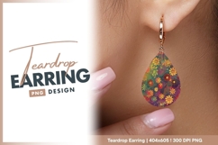 Colorful flower pattern with grunge teardrop earring png Product Image 1