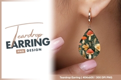 Watercolor mushrooms and foliage dark teardrop earring Product Image 1