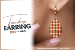 Christmas plaid background with pine border teardrop earring Product Image 1