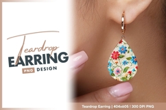 Embroidered Floral Pattern with Blue Red teardrop earring Product Image 1