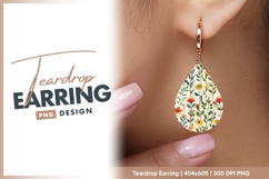 Watercolor Floral Pattern with Orange teardrop earring Product Image 1
