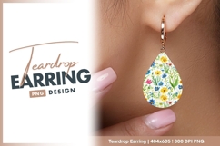 Watercolor Floral Pattern with Yellow Blue teardrop earring Product Image 1