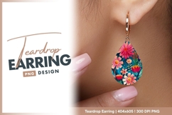 Colorful Floral Illustration with Pink teardrop earring Product Image 1