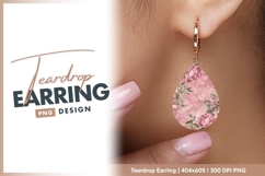 Pink Roses Floral Pattern with Leaves and teardrop earring Product Image 1