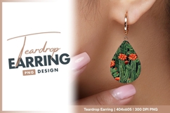 Embroidered Cactus and Orange Flowers teardrop earring Product Image 1