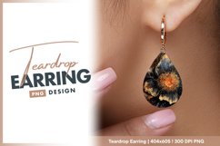Dark floral art with gold and orange Teardrop Earring Product Image 1