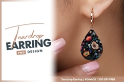 Colorful Embroidered Floral Design on Black teardrop earring Product Image 1