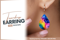 Alcohol ink art rainbow colors abstract teardrop earring png Product Image 1
