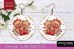 Teddy Bear Round Earrings - Valentine PNG Sublimation Product Image 1