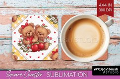 Teddy Bear Square Coaster - Valentine Coaster PNG Product Image 1