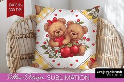 Teddy Bear Pillow Sublimation - Valentine Pillow Cover PNG Product Image 1