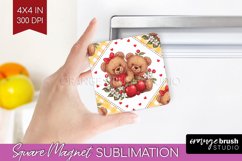 Teddy Bear Magnet Sublimation - Valentine Square Magnet PNG Product Image 1