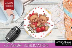 Teddy Bear Car Coaster - Valentine Coaster PNG Sublimation Product Image 1