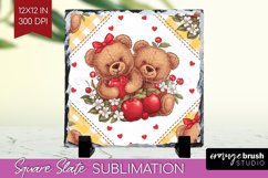 Teddy Bear Slate PNG - Valentine Square Slate Sublimation Product Image 1