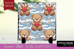 Teddy Bear Slate PNG - Valentine Square Slate Sublimation Product Image 1