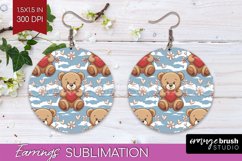 Teddy Bear Round Earrings - Valentine PNG Sublimation Product Image 1