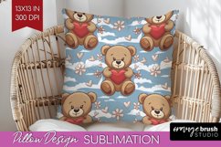 Teddy Bear Pillow Sublimation - Valentine Pillow Cover PNG Product Image 1