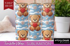 Teddy Bear Tumbler Wrap - Valentine Tumbler PNG Sublimation Product Image 1
