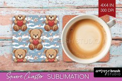 Teddy Bear Square Coaster - Valentine Coaster PNG Product Image 1