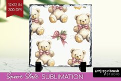 Teddy Bear Slate PNG - Valentine Square Slate Sublimation Product Image 1