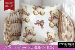 Teddy Bear Pillow Sublimation - Valentine Pillow Cover PNG Product Image 1