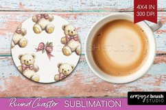 Teddy Bear Round Coaster - Valentine Coaster PNG Sublimation Product Image 1