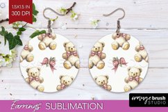 Teddy Bear Round Earrings - Valentine PNG Sublimation Product Image 1