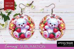 Teddy Bear Round Earrings - Valentine PNG Sublimation Product Image 1