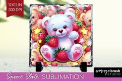 Teddy Bear Slate PNG - Valentine Square Slate Sublimation Product Image 1