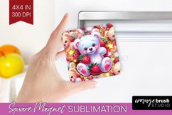 Teddy Bear Magnet Sublimation - Valentine Square Magnet PNG Product Image 1