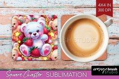 Teddy Bear Square Coaster - Valentine Coaster PNG Product Image 1