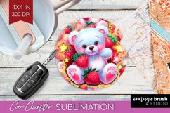 Teddy Bear Car Coaster - Valentine Coaster PNG Sublimation Product Image 1