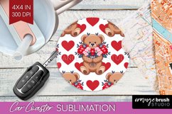 Teddy Bear Car Coaster - Valentine Coaster PNG Sublimation Product Image 1