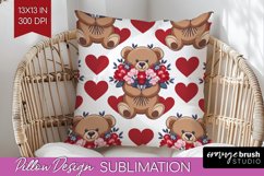 Teddy Bear Pillow Sublimation - Valentine Pillow Cover PNG Product Image 1