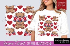 Teddy Bear Square Tshirt Background - Valentine PNG Product Image 1