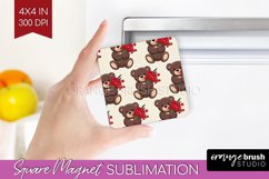 Teddy Bear Magnet Sublimation - Valentine Square Magnet PNG Product Image 1